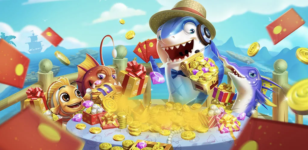 Ilustrasi permainan tembak ikan dengan target di layar